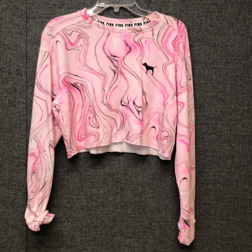 NWT PINK MARBLE Cropped Long Sleeve Sweatshirt